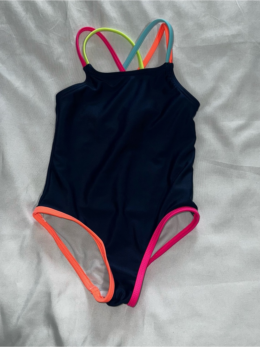 Kids Blue One-Piece Swimsuit with Neon Trim